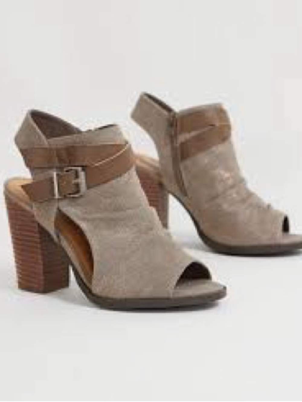Not Rated Taupe Meson Open-Peep Toe Block Heel Sandals with Buckle Strap